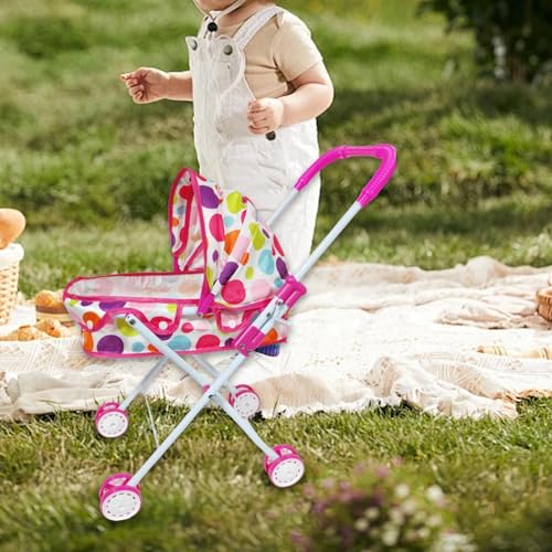Dickly Puppenwagen, Rollenspiel-Simulations-Kinderwagenspielzeug mit Baldachin für Rollenspiele im Freien – Bild 3