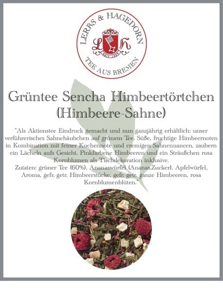 Lerbs & Hagedorn, Grüntee Sencha Himbeertörtchen | Cremig Fruchtige Note 1kg (ca. 81 Liter) Mit Ananas, Apfel, Himbeere, Kronblumenblüten