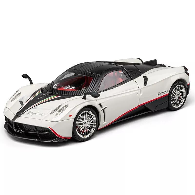 Image of Model Car Exclusive Alloy Metal Pull Back Die-cast Car Metal Pullback Toy car with Openable Doors & Light Music Best Gifts Toys Kids (1:18 Scale Pagani Huayra Super - White)