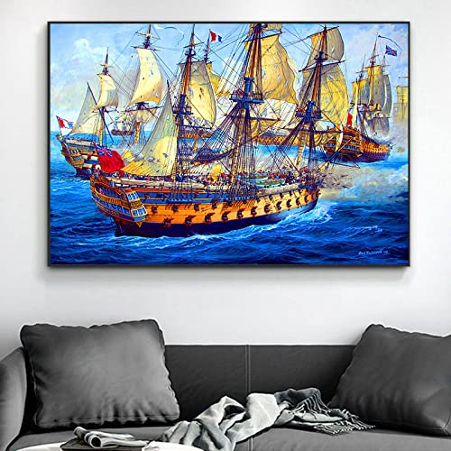 Peinture sur toile navire rétro 40x60cm pour décoration murale