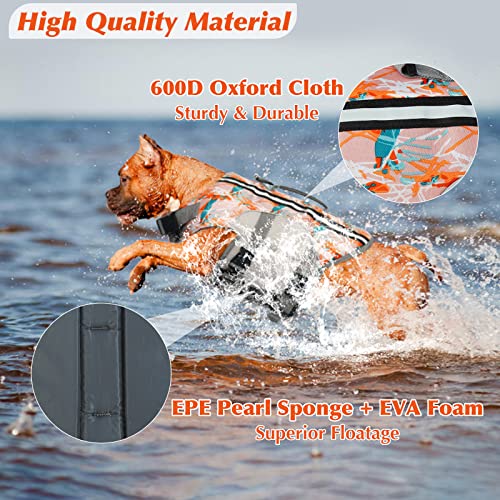 Lelepet Dog Life Jacket, Dog Life Vest, Pet Lifesaver Swimsuit With High Flotation & Rescue Handle, Adjustable Reflective Swim Float Vest For Small Medium Large Dogs Pet Lifejacket For Boating Surfing #TOP2