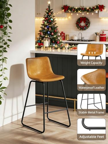 Image of Bar Stools Set of 3, 26 Inches Counter Height Barstools (Brown)