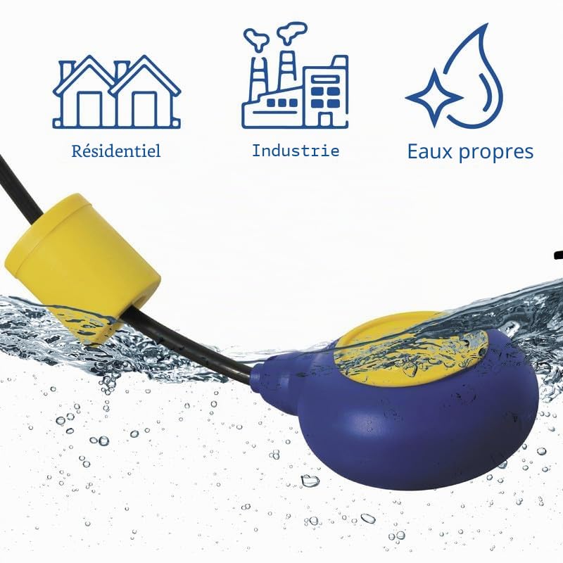 Interrupteur à Flotteur MAC3 pour Pompe Submersible – Flotteur électrique 10 m, Régulateur de Niveau d’Eau pour réservoirs, puits, citernes – Fabriqué en Italie