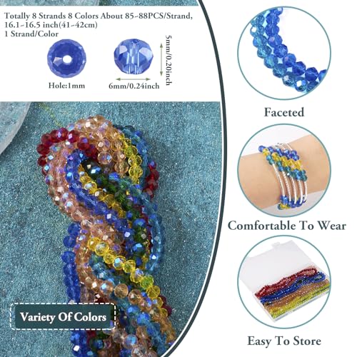 Boutigem 680Pcs Rainbow Plated Faceted Rondelle Electroplate Glass Beads 6x5mm Faceted Round Crystal Loose Spacer Beads for Necklace Bracelet Jewelry Making DIY Crafts - Image 4