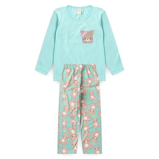 Pijama Longo Infantil Menina Blusa e Calça Ursinha Carinhosa