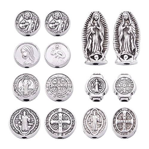 Pandahall 70 piezas Medalla de San Benito Cruz de Jesús con cuentas sueltas María dijes espaciadores de distancia para hacer bricolaje rosario collar pulsera joyería religiosa