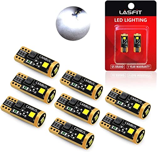 Image of LASFIT 194 LED Bulb 6000K White, T10 168 2825 W5W LED Replacement Light Bulbs, For Dome Map Light, Door Light, Courtesy Light, License Plate Light, Trunk Light, Super Bright (Pack of 8)