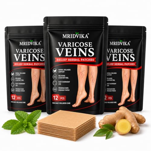MRIDVIKA Varicose Veins Relief Herbal Patches for Leg Comfort & Wellness Care | Breathable Skin-Friendly Overnight Herbal Patch | Easy Peel & Apply | Pack of 36