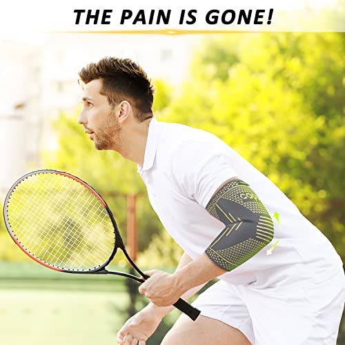 Image of Copper Elbow Brace Compression Sleeves for Pain Relief Men Women, Arm Support Forearm Pads Braces for Tendonitis, Tennis, Golfers, Arthritis, Weight lifting (Large, Gray)