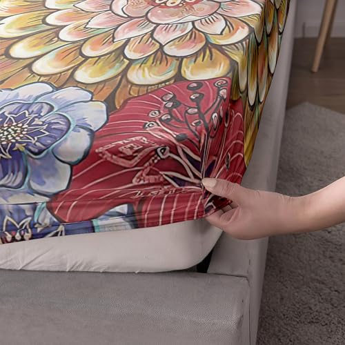 Nttopship Bohemian 4 Pieces Bed Sheets Soft Washed Microfiber Boho Floral Bedding Set Fitted Sheet Deep Pockets Top Flat Sheet Room Decor Colorful Flowers Queen Size With 2 Pillowcases For Kids Boys And Girls thumb #3