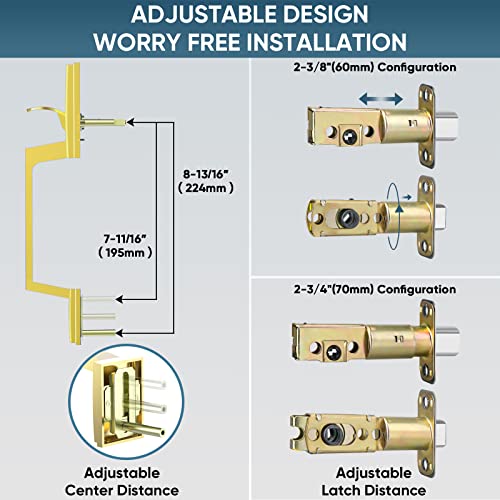 Image of TICONN Double Front Door Handle Set, Heavy Duty Square Door Lever and Single Cylinder Deadbolt Combo for Side by Side Entrance Exterior Doors (Polished Brass)