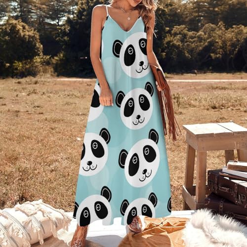 Robe d'été sans manches fluide et légère imprimé panda mignon - 2