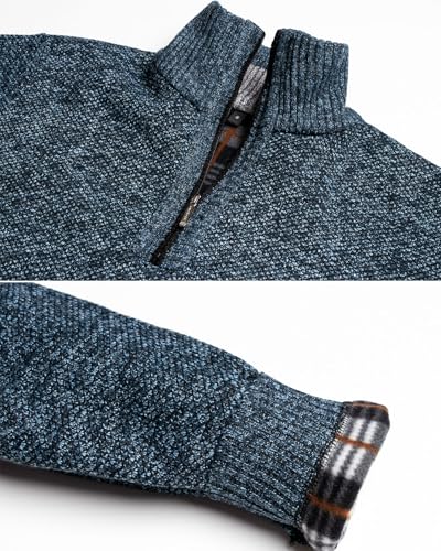 Mens Quarter-Zip Sweaters Stand Collar Pullovers Winter Fleece Warm Knitted Pullover Sweater4