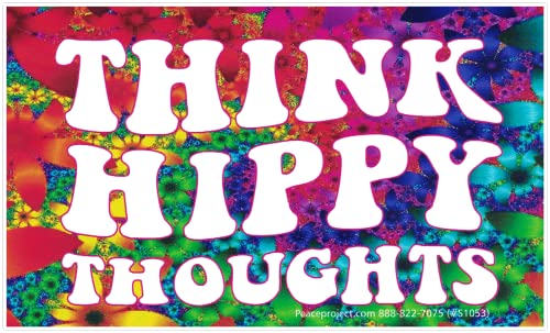 Think Hippie Thoughts Positive Lifestyle Magnetic Car Bumper Sticker Fridge Magnetic Surfaces Decal Magnet 5-by-3 Inches (Large Magnet)