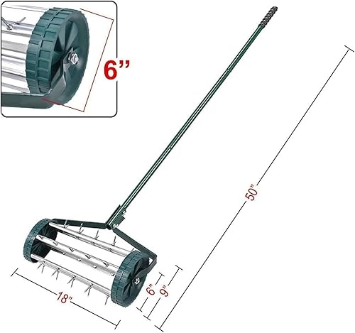 Miniatura 6 de Hysache - Aireador de césped rodante, herramienta de jardinería con mango largo de acero de 3 piezas para mantenimiento de césped y patio