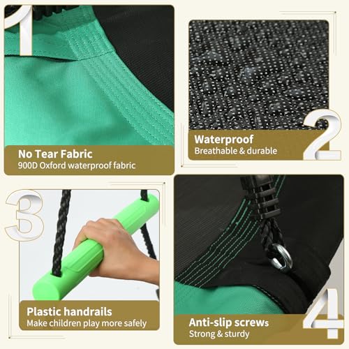 TBMLC 3.3FT Diameter Saucer Swing/Tree Swing - 1 Inch Diameter&1MM Thick Sturdy Steel Frame with Thick Foam Pipe Cover and Durable Oxford + PP Mat Seat (Black+Dark Green, 40 inch Diameter) — view 4
