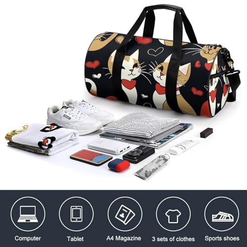 Sport Gym Duffle Travel Bag for Women Men Overnight Weekender Bag with Shoe Compartment,Wet Pocket Couple Cats4