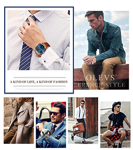 Image of OLEVS Men Leather Watches Black Ultra Thin 6.5mm Minimalist Dress Fashion Simple Casual Waterproof Date Watch for Men