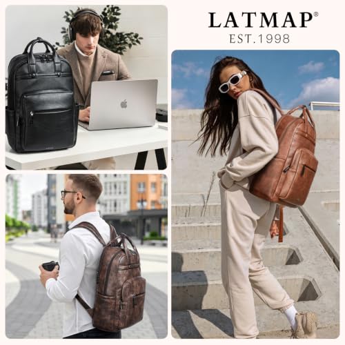 LATMAP Vegan Leather Laptop Backpack