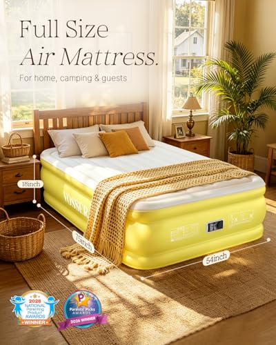 Image of VOSSER Full Size Air Mattress with Built-in Pump - 18 inch Raised Self Inflating Blow Up Mattress for Home, Guests & Travel - Premium Flocked Top Inflatable Bed, Luxury Air Bed, 660lbs
