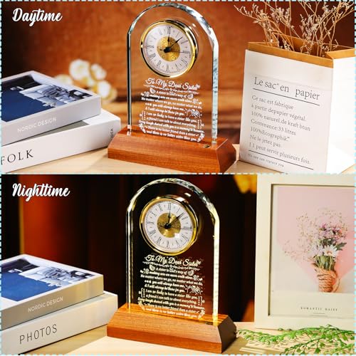 Image of Arikyrist Sister Gifts from Sister Brother with Wooden Light Base, Birthday Gifts Idea for Sisters Glass Clock Keepsake Sisters Gift for Women on Christmas Mothers Day Valentines
