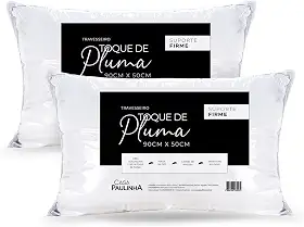 Kit 02 Travesseiros King Toque de Pluma Firme 90cm x 50cm Alto Macio e Confortável - Casa Paulinha