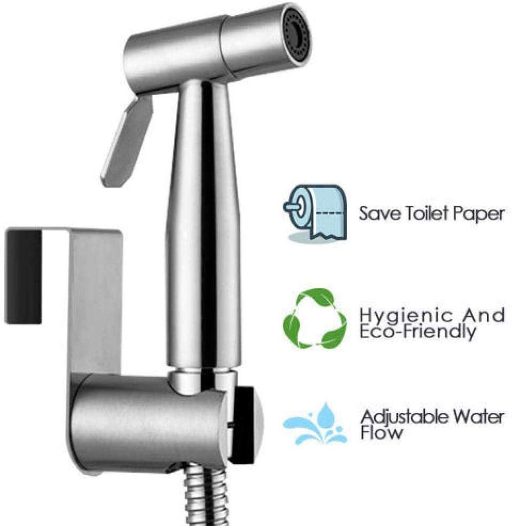 Pulverizador de bidé de Mano, grifos de bidé de Mano Grifos de bidé de Mano Pulverizador de bidé de Acero Inoxidable Rociador de Ducha de bidé para Inodoro con Manguera y Soporte de soport