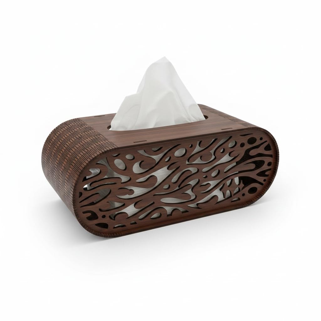 Premium Wooden Tissue Box Holder Decorative Laser Cut MDF Tissue Paper Dispenser Dark Walnut Finish Refillable Tissue Storage Box 8 x 5.5 x 4 Inch-image-48