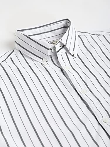 Image of Dennis Lingo Men's Striped Slim Fit Oxford Cotton Casual Shirt with Button Down Collar & Full Sleeves