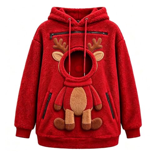 Rkwins Womens Christmas Hoodie with Dog Pouch Fuzzy Fleece Pet Sweatshirts - image 4