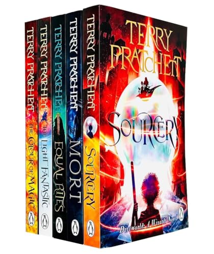 Terry Pratchett Discworld Novels Series 1 - 5 Books Collection Set (The Colour Of Magic, The Light Fantastic, Equal Rites, Mort, Sourcery)