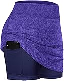 BLEVONH Womens Summer Tennis Skirts with Shorts Underneath, Pickleball, Athletic, Workout and Golf Skorts with Pockets Purple Medium