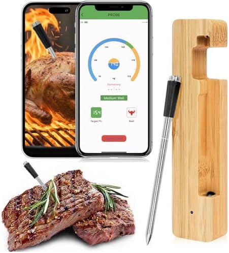 Wireless Meat Thermometer Digital, Long Range Bluetooth 5.2 with App Control, IP68 Waterproof, Fast Charging & Magnetic Smart Food Thermometer for Oven Grill BBQ Smoker