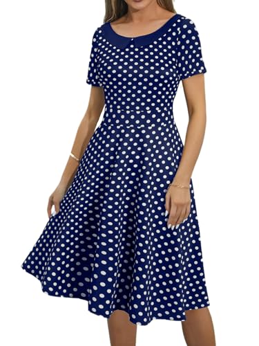 Image of Women's Elegant Vintage Dresses Knee Length Casual Floral Print Work Party Peter Pan Collar A-Line Dress with Pockets 978
