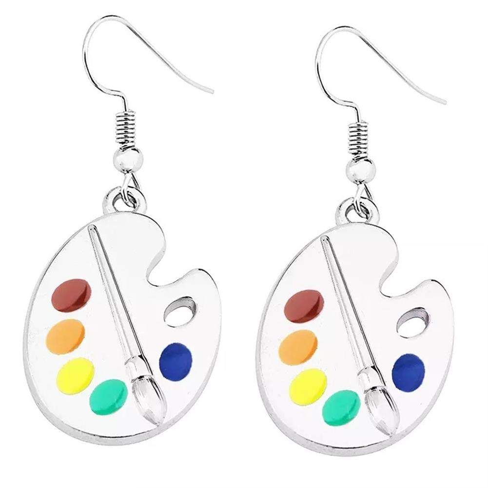 Unique Charm Paint Palette Dangle Earrings Necklace Set Paint Brush Drop Earrings Colorful Paint Palette Drop Earrings for Women Artist Painter Jewelry