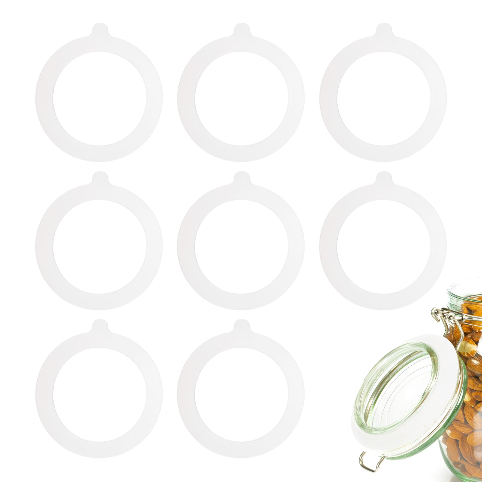 sourcing map 9 Pcs Silicone Replacement Gasket for Glass Jars, 3.7 Inch OD Silicone Seals Rings Airtight Leakproof Mason Jar Sealing Rings for Canning Jar Glass Top Jars, White