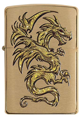 Image of Zippo Dragon Design Brushed Brass Pocket Lighter