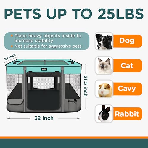 Foldable Pet Kitten Playpen, Waterproof Portable Cat Dog Playpen Kennel Tent for Small Dog Cat, Retractable Shade Cover, Come with Free Carrying Case, Indoor Outdoor Use for Small Animals, BlackTeal - Thumbnail 4