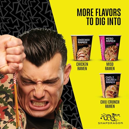 Image of Snapdragon Chili Crunch Ramen Cup Noodles - 6 Pack Instant Ramen Bowl with Authentic Wheat Noodles, Soup Sauce Base, Vege Pack and Chili Crunch Oil. Microwave or Hot Water, Easy Meal Prep (4.23oz x 6)