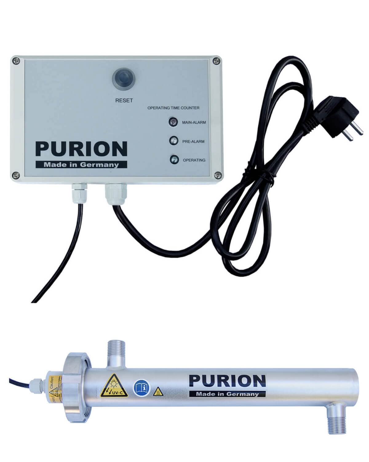 PURION 500 UVC clarificador con 10W 400l/h de desinfección de agua potable, sistema UV de acero inoxidable con control de vida útil