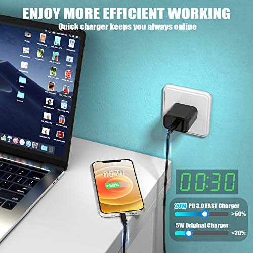 [Apple MFi Certified] iPhone Fast Charger, Veetone 20W PD Type C Power Wall Charger Plug with 6FT Nylon Braided USB-C to Lightning Quick Charging Sync Cable for iPhone 14/13/12/11/XS/XR/X/iPad/AirPods - Thumbnail 4