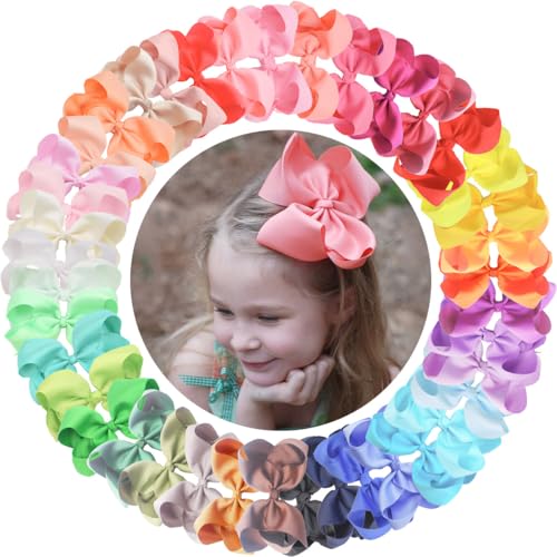 CÉLLOT 40PCS 6" Hair Bows for Girls Grosgrain Ribbon Bows Alligator Clips