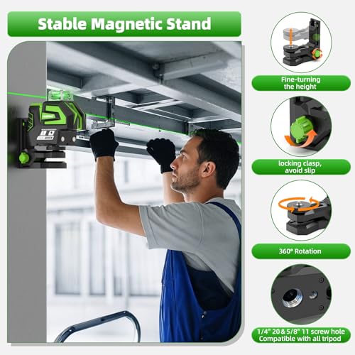 Image of Huepar Self Leveling Laser Level Green Cross Line Laser Tool with 2 Plumb Dots, Fathers Days Dad Gifts-360 Horizontal Line&140 Vertical Level Laser with Up&Down Points -Magnetic Bracket&AA Batteries