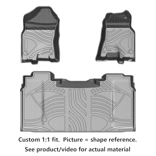Image of Carbon Fiber Pattern Floor Mats for Dodge Ram 1500 2019-2024 | 4Door,with Rear Under-Seat Storage,Full Coverage TPV Mats,All Weather,Anti-Slip,Waterproof Auto Mats Full Set,Silver Black