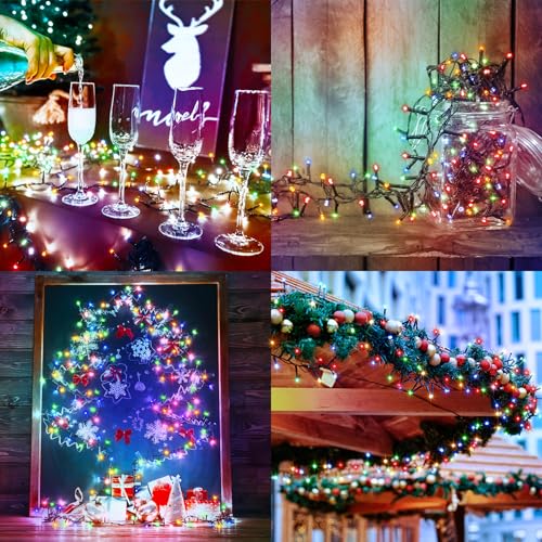 Image of 2 Pack Battery String Lights Total 20Ft 400 LED Christmas Cluster Lights | Dark Green Wire Firecracker Twinkle Lights Waterproof with Timer 8 Modes for Outdoor Tree Xmas Decor (Multicolor)