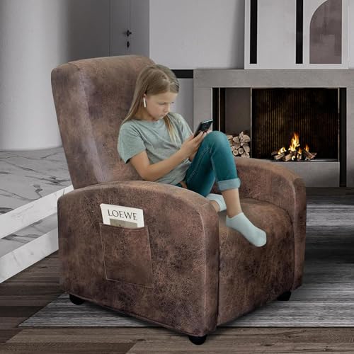 Image of molasofa Recliner Chair Cover Small Size - 4 Piece Leather Like Extra Small Recliner Chair Cover Stretch Recliner Slipcover for Lazy Boy Wide Recliner Chair Washable (Brown)