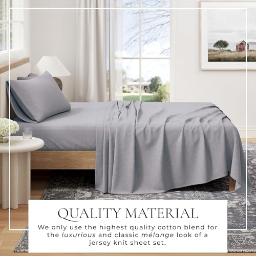 Image of Great Bay Home Cotton Jersey Knit Full Sheet Set - Ultra-Soft, Stretchy, Heathered Melange Bed Sheets - Cozy, Soft T-Shirt Sheet & Pillowcase Set (Sky Blue)