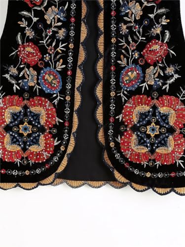Women Embroidered Floral Vest Y2k Sleeveless Open Front Cardigan Boho Crop Vest Blouse Vintage Coquette Jacket4