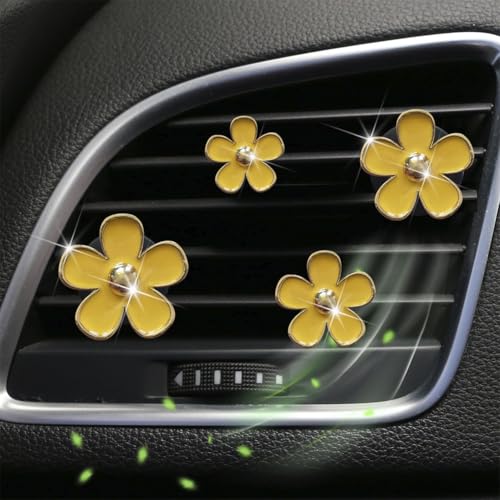Image of 4 Pieces Daisy Flower Air Vent Clip Car Charm Colorful Car Interior Accessories for Girls Women（Yellow）