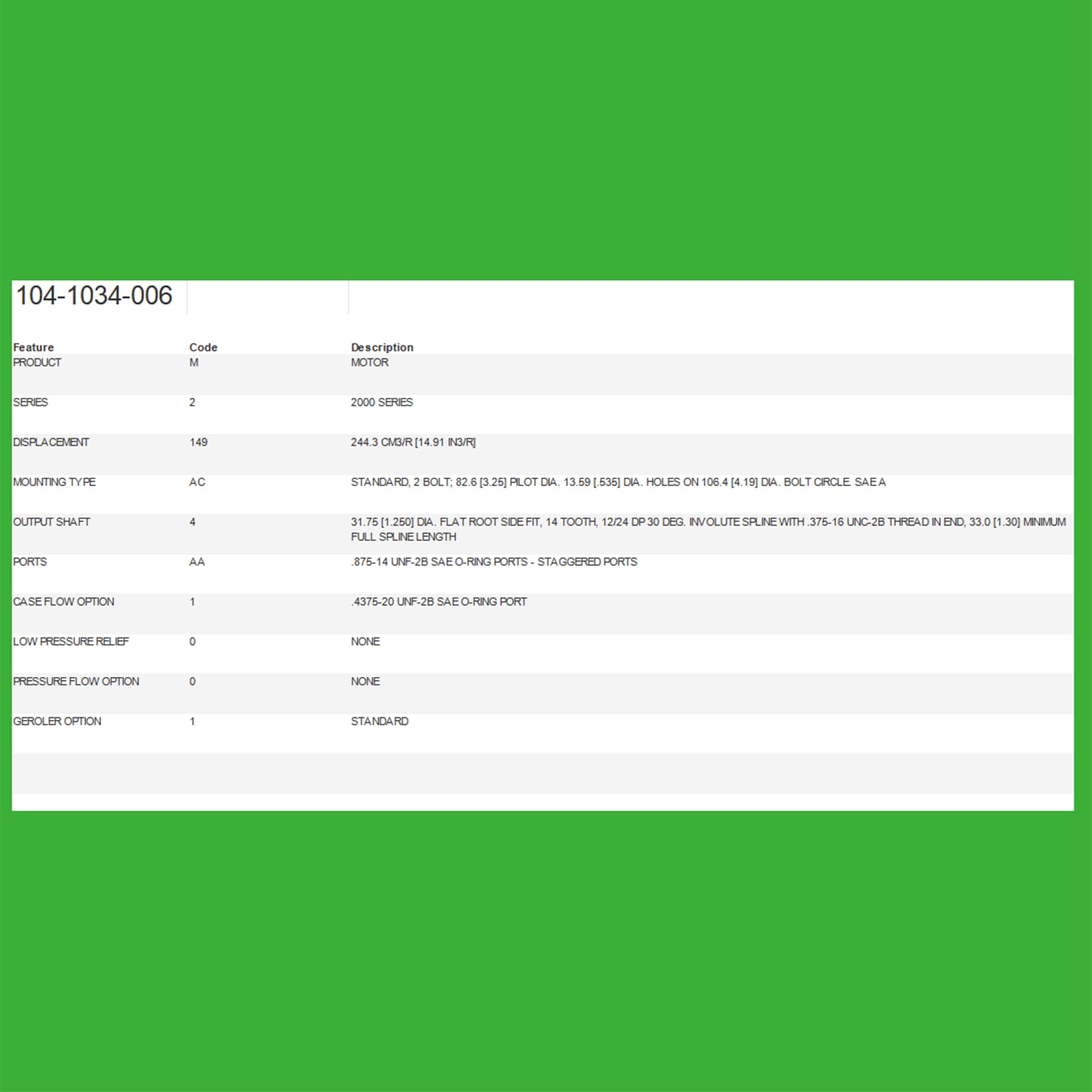 dertgmlm New Hydraulic Motor 104-1034-006 Fits for Eaton Char-Lynn 2000 Series